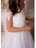 Off Shoulder Ivory Lace Tulle Long Flower Girl Dress